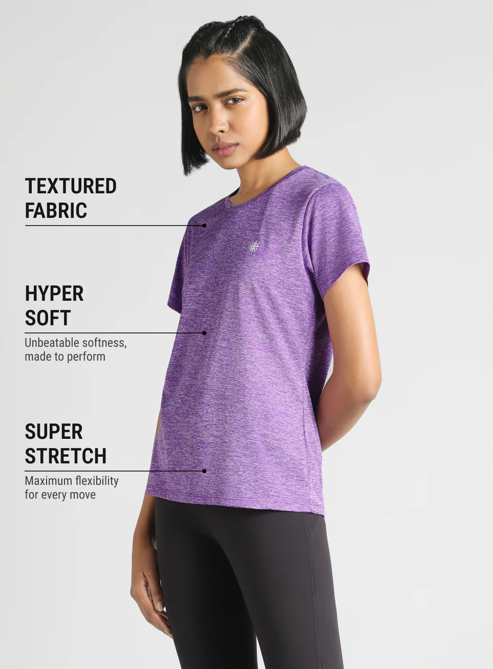 Women's Purple Textured Active T-Shirt - Image 5