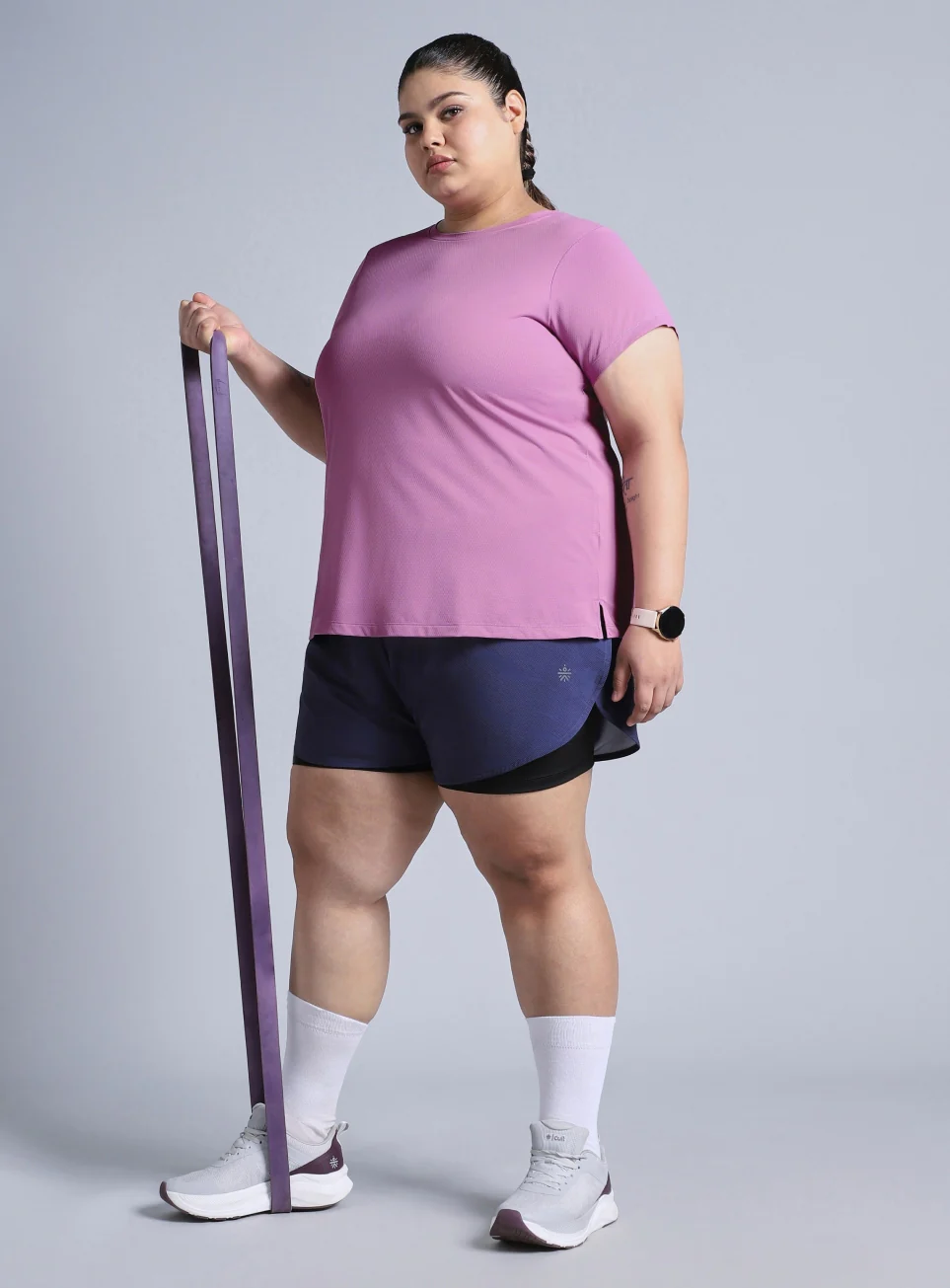 Women's Purple Training Essential Plus Size Regular Fit T-shirt - Image 3