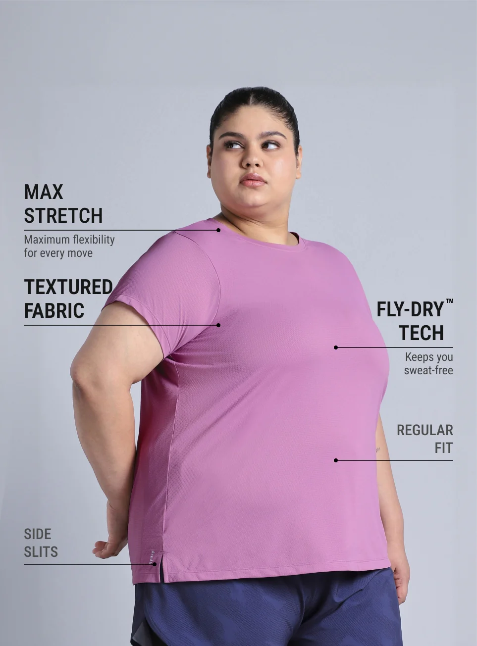 Women's Purple Training Essential Plus Size Regular Fit T-shirt - Image 5