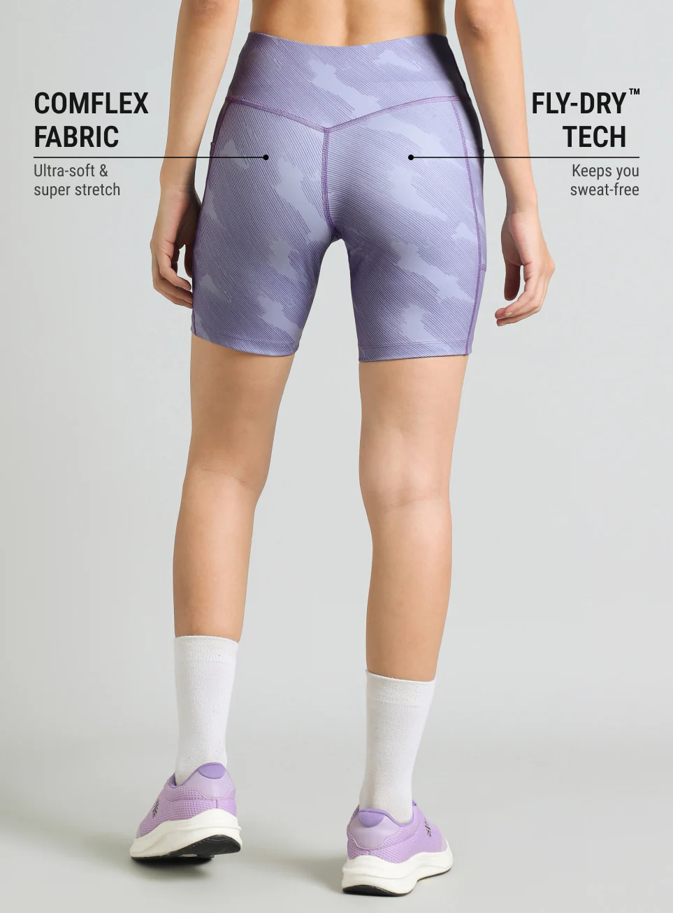 Women's Purple Urban Camo COMFlex Cycling Shorts - Image 6