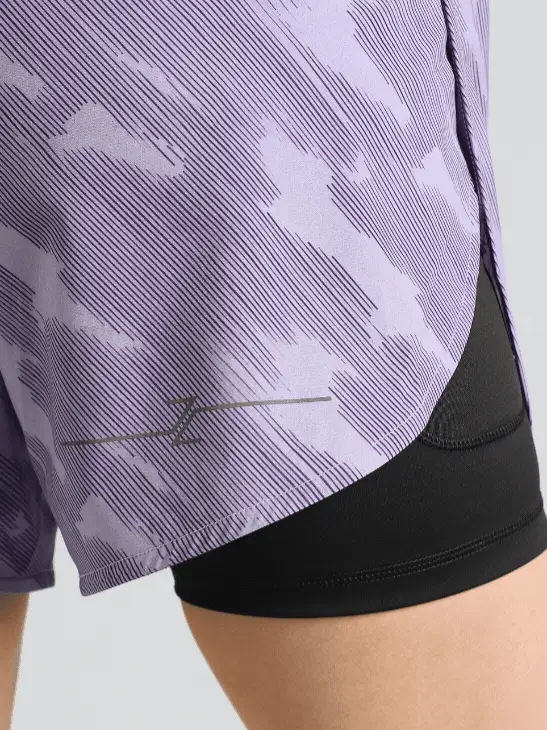 Women's Purple Urban Camo Shorts with Inbuilt Tights - Image 10