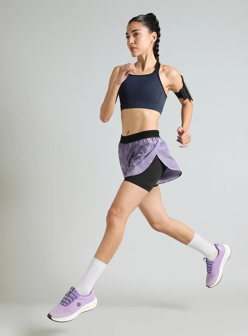 Women's Purple Urban Camo Shorts with Inbuilt Tights - Image 3