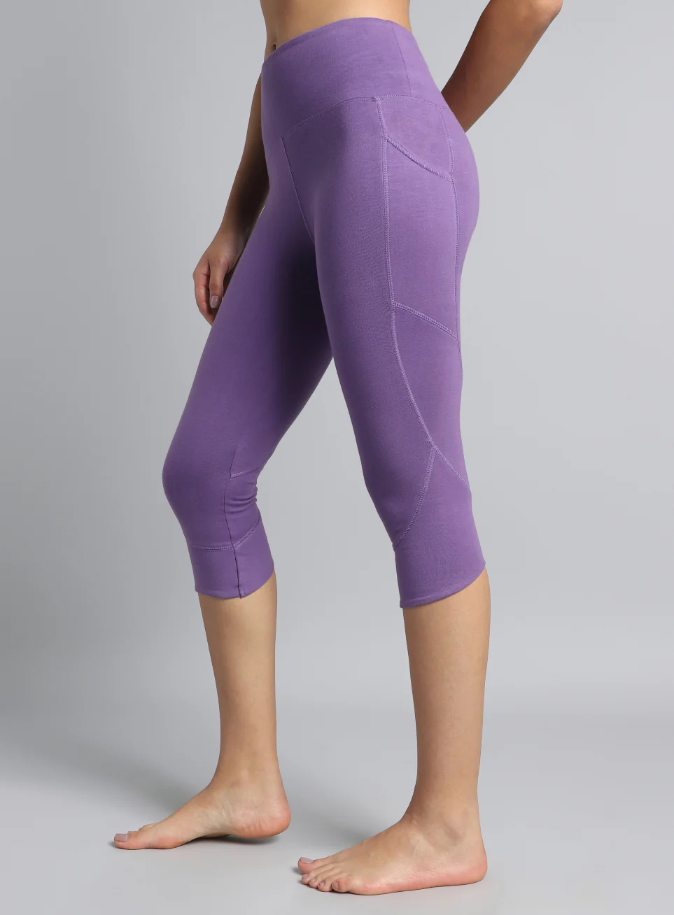 Women's Purple Yoga Flow Cotton Cropped Tights