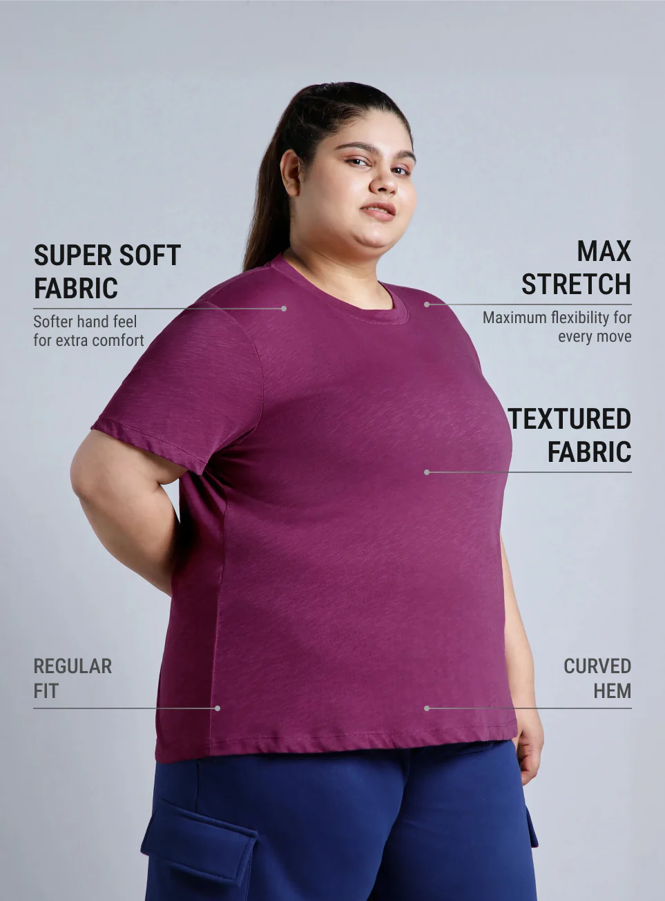 Women's Purple Yoga Flow Plus Size T-shirt - Image 5