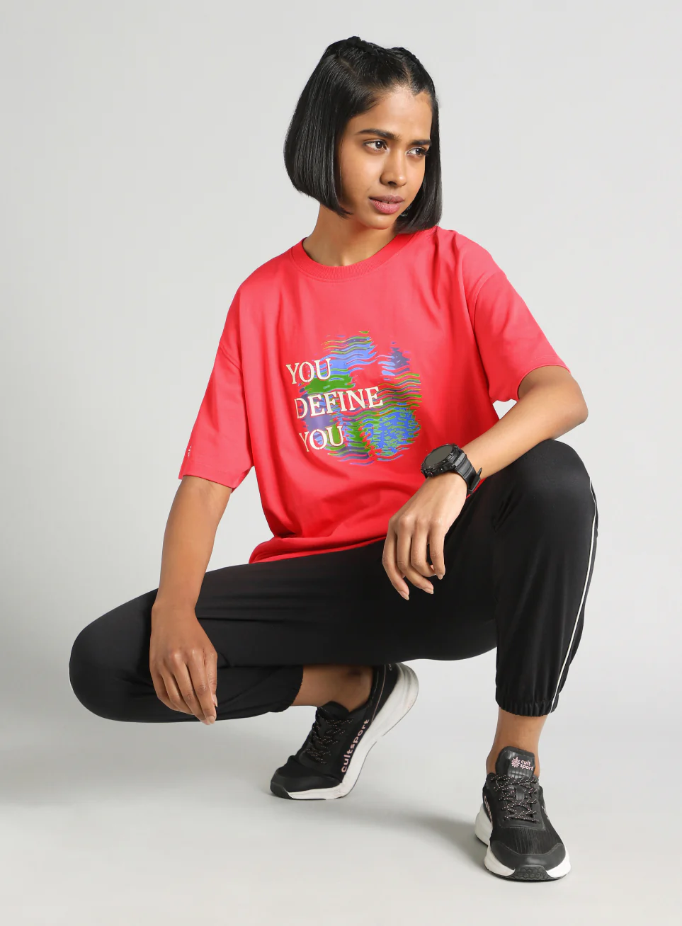 Women's Red Graphic Oversized Fit T-Shirt - Image 3