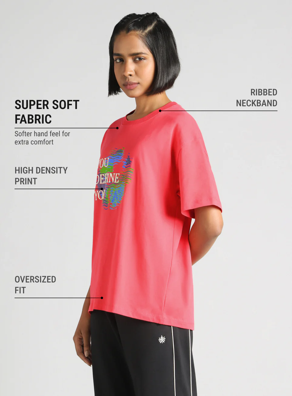 Women's Red Graphic Oversized Fit T-Shirt - Image 5