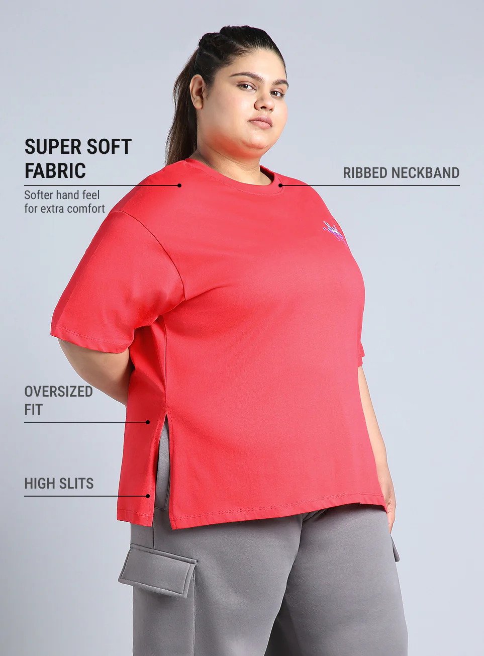Women's Red Printed Oversized Fit Plus Size T-shirt - Image 5