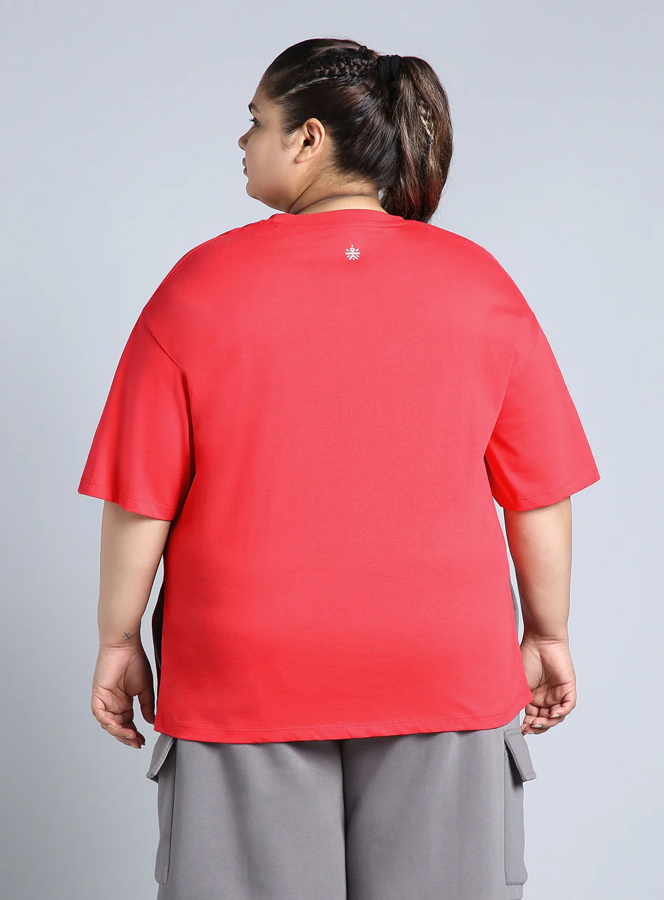 Women's Red Printed Oversized Fit Plus Size T-shirt - Image 6
