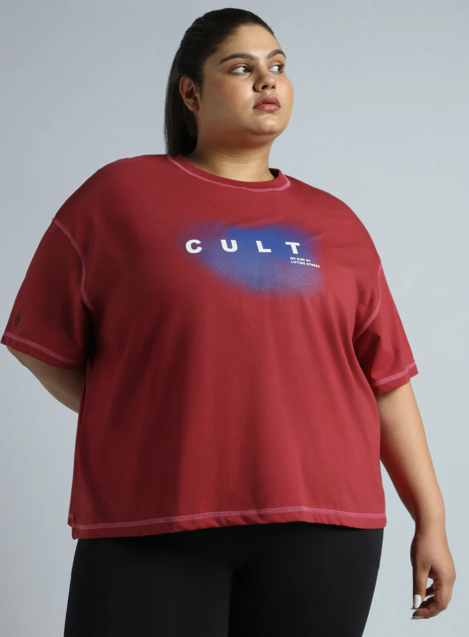 Women's Red Training Essential Graphic Plus Size Boxy Fit T-shirt