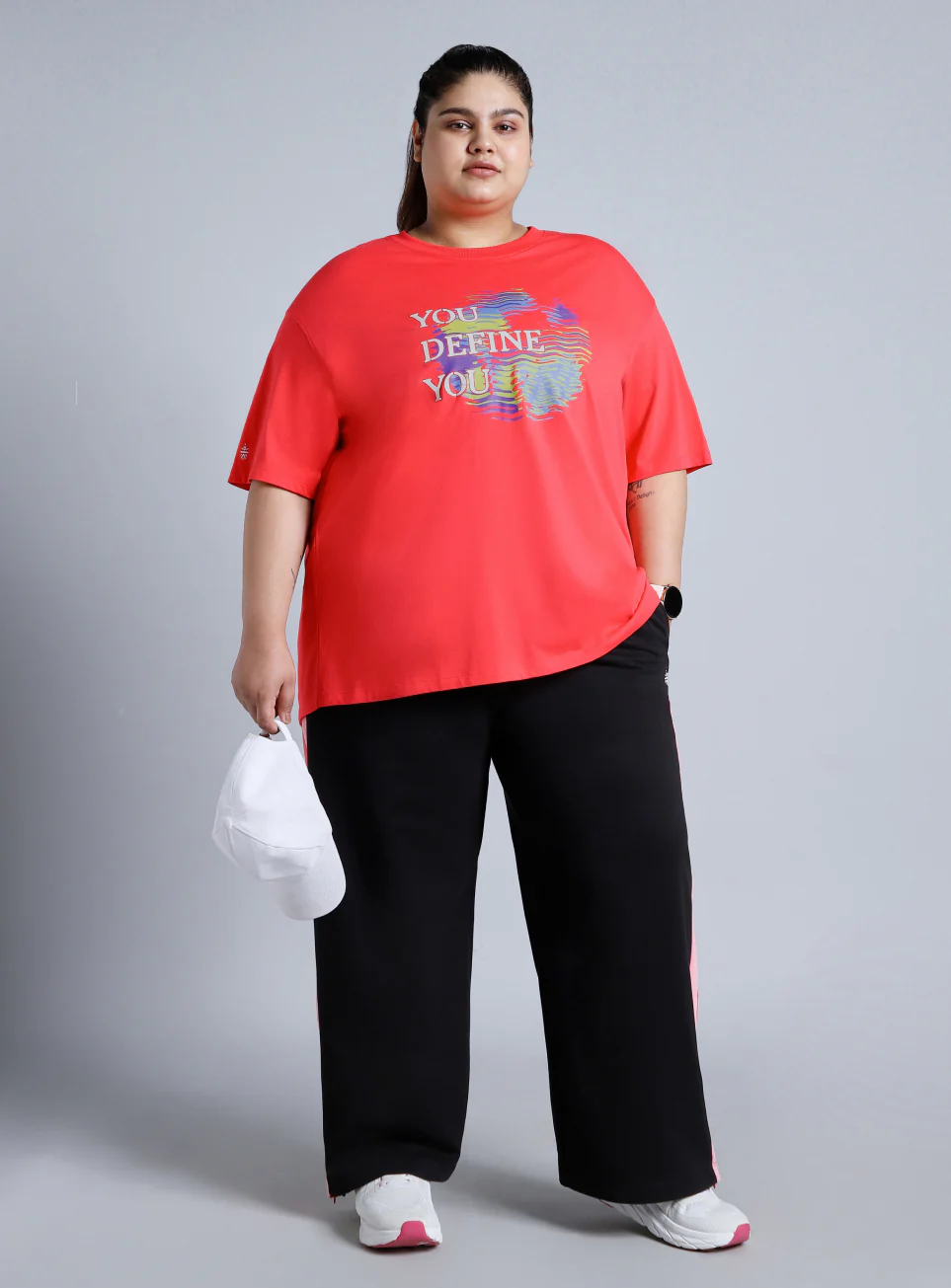 Women's Red You Define You Back Overlap Plus Sized Oversize T-shirt - Image 2