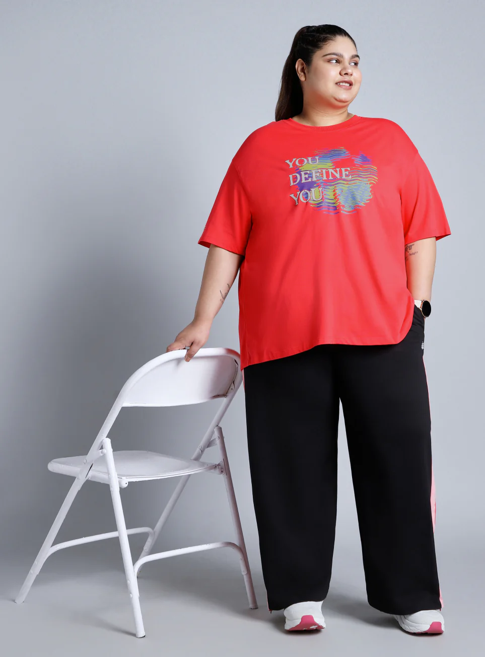 Women's Red You Define You Back Overlap Plus Sized Oversize T-shirt - Image 3