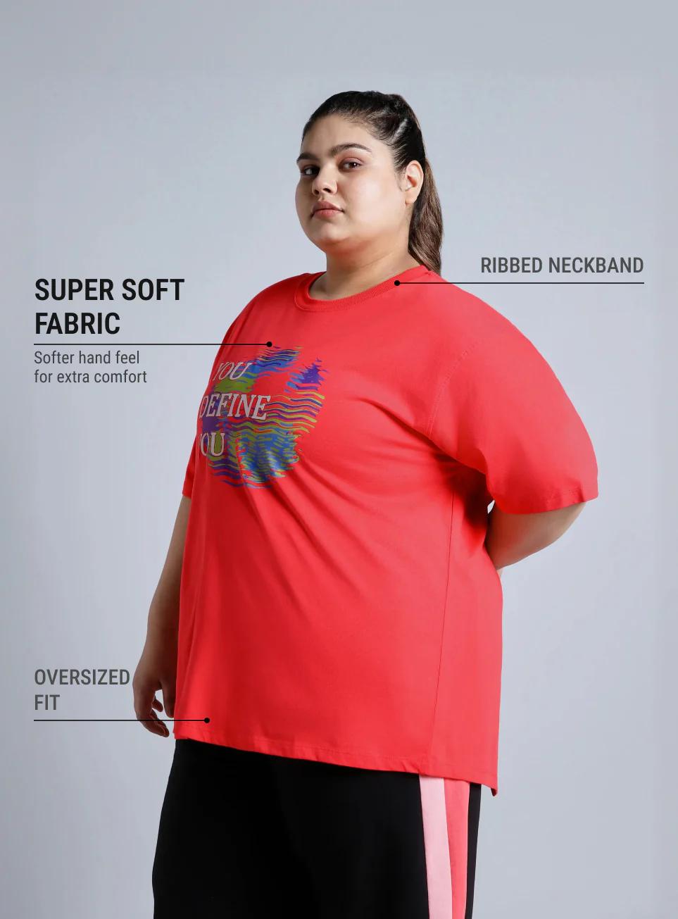 Women's Red You Define You Back Overlap Plus Sized Oversize T-shirt - Image 5