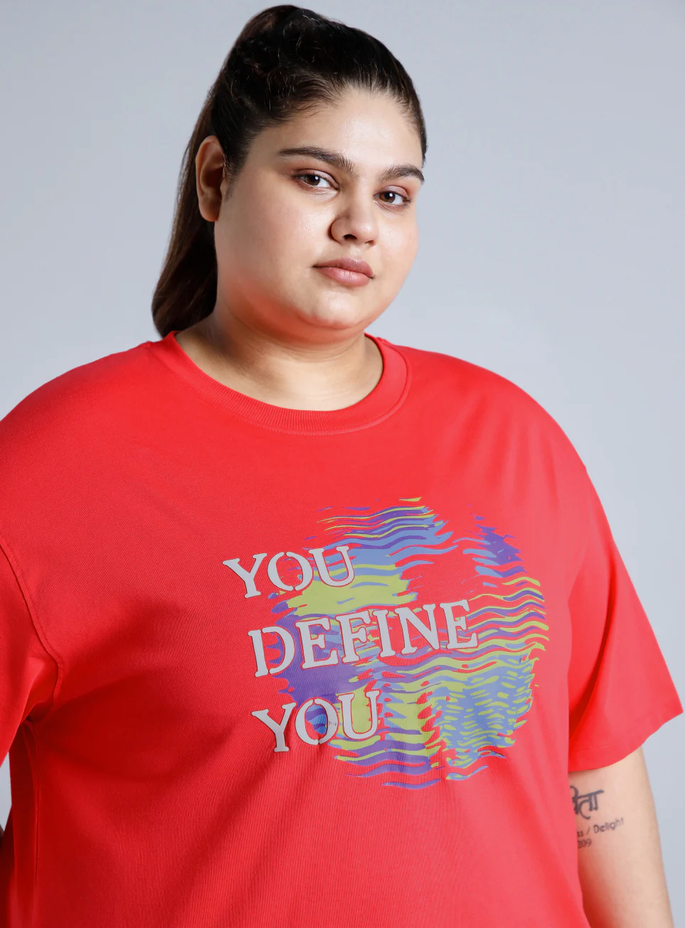 Women's Red You Define You Back Overlap Plus Sized Oversize T-shirt - Image 7