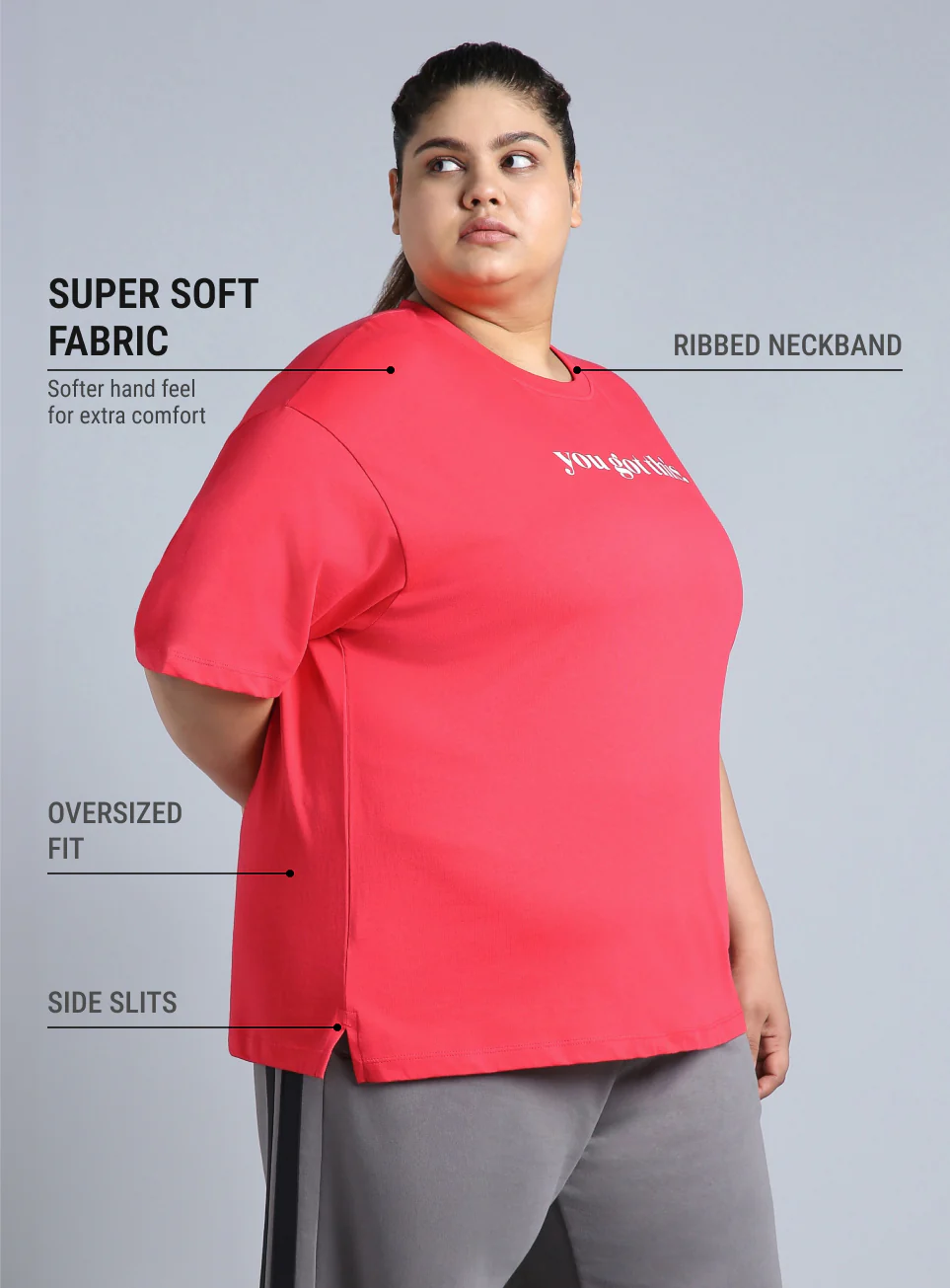 Women's Red You Got This Oversized Fit Plus Size T-shirt - Image 5