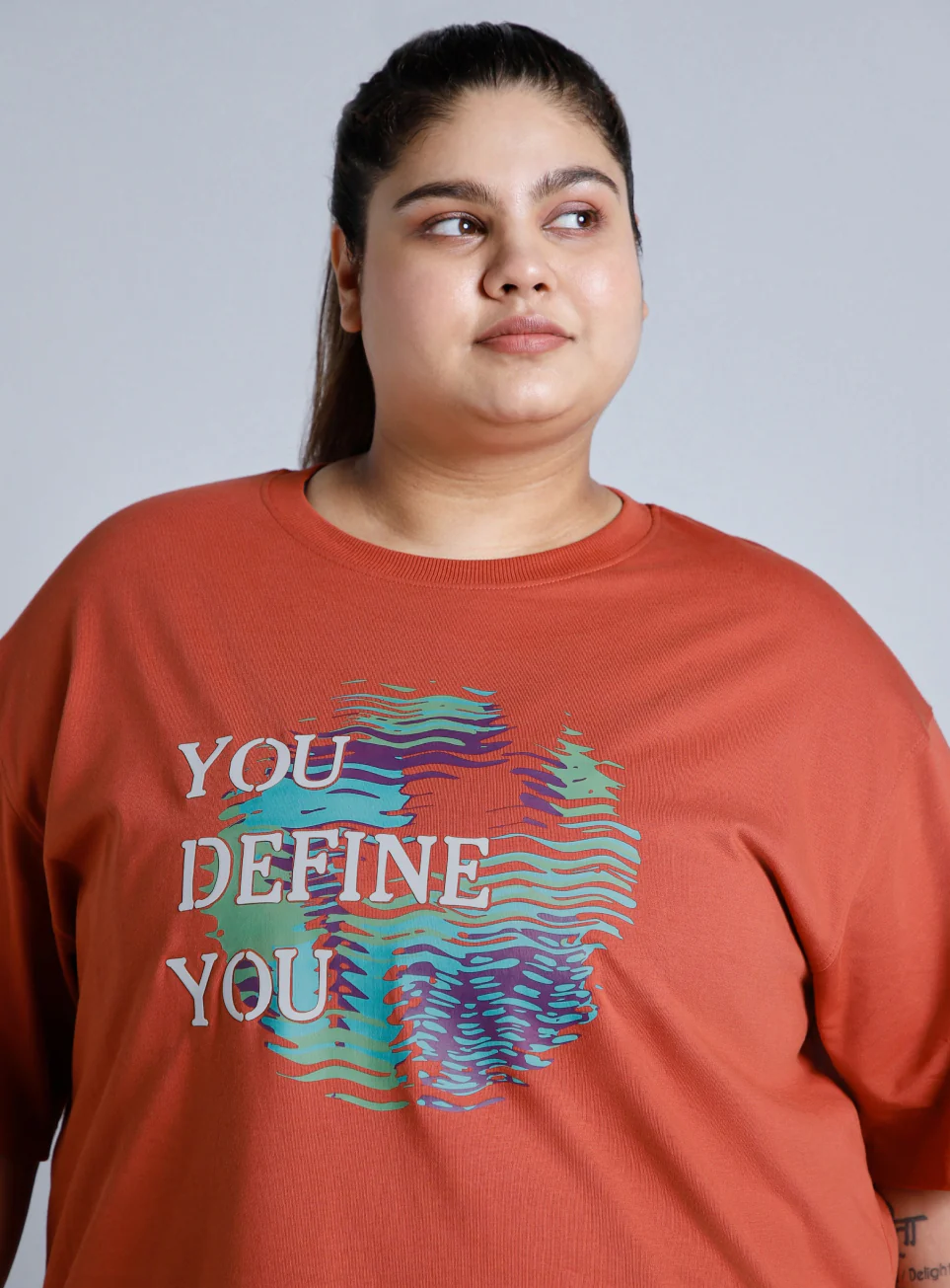 Women's Tan You Define You Back Overlap Plus Size Oversized T-shirt - Image 7