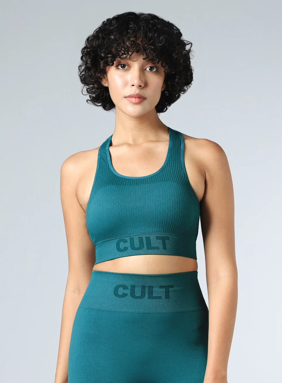 Women's Teal Powerflow Medium Support Seamless Bra - Image 4