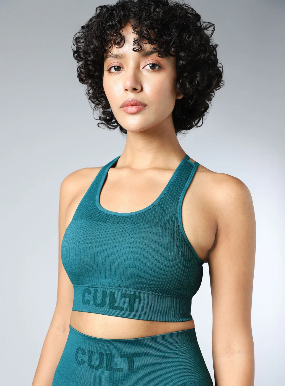 Women's Teal Powerflow Medium Support Seamless Bra - Image 7