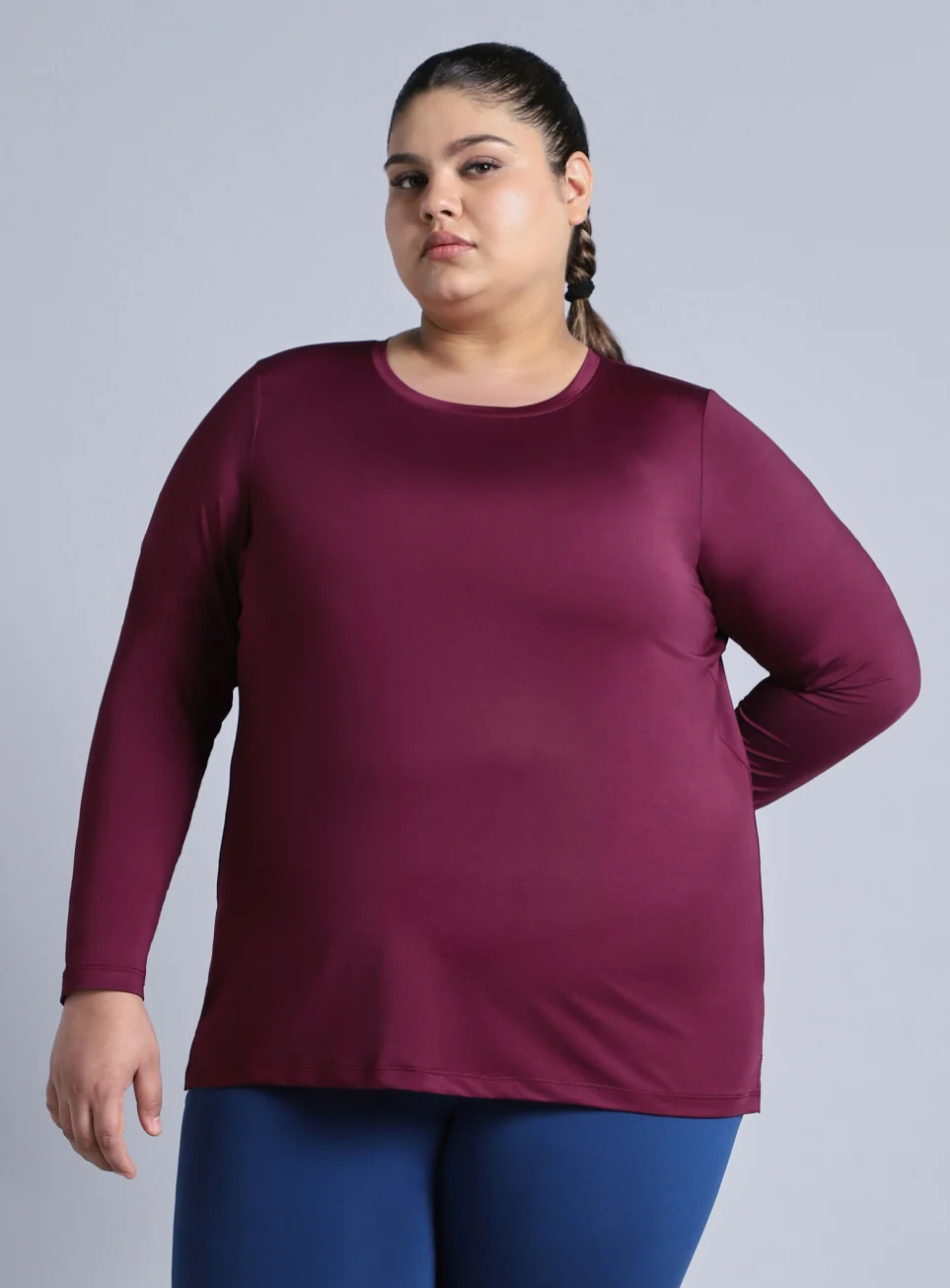 Women's Wine Full Sleeve Plus Size Training T-shirt