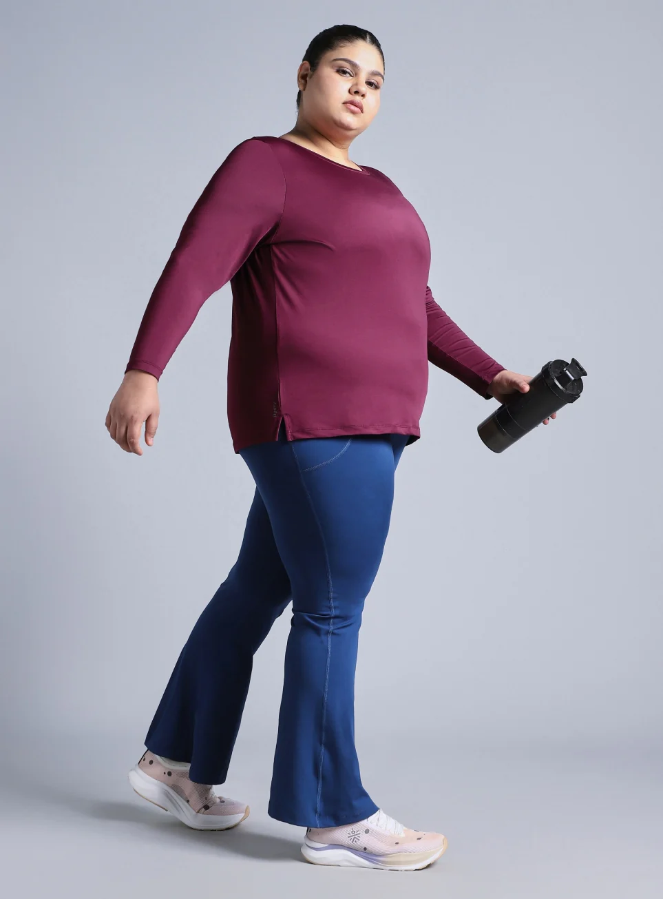 Women's Wine Full Sleeve Plus Size Training T-shirt - Image 2