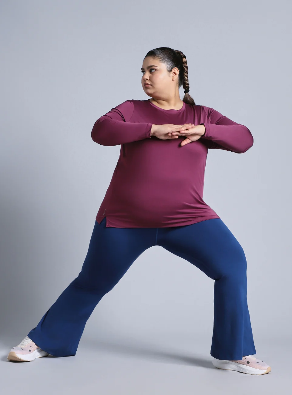 Women's Wine Full Sleeve Plus Size Training T-shirt - Image 3
