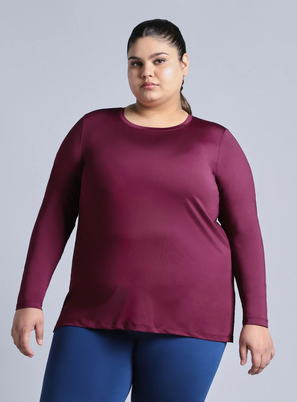 Women's Wine Full Sleeve Plus Size Training T-shirt - Image 4