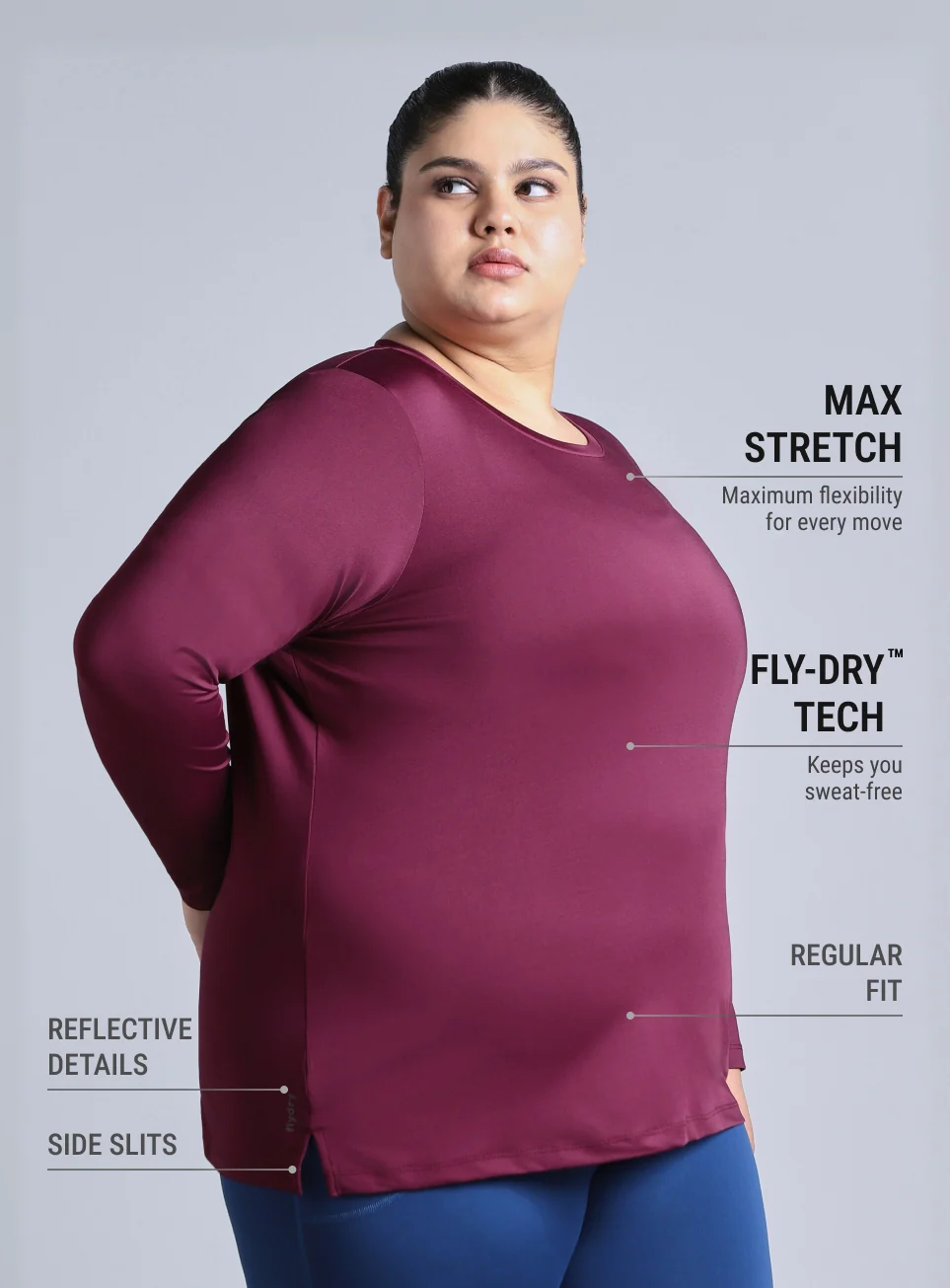 Women's Wine Full Sleeve Plus Size Training T-shirt - Image 5