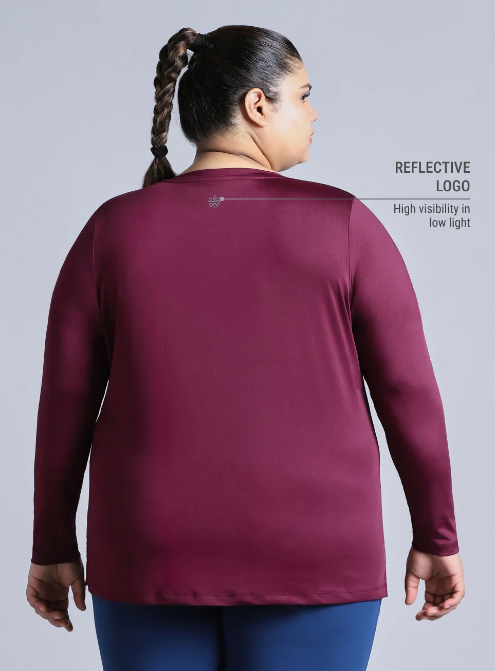 Women's Wine Full Sleeve Plus Size Training T-shirt - Image 6