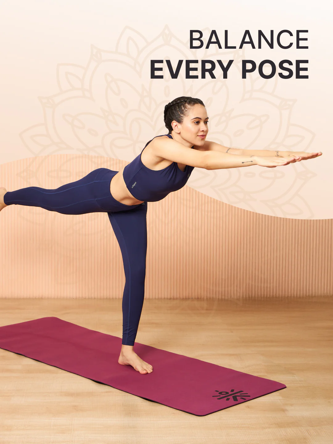CULT TPE Yoga Mat 6mm with Carry Bag & Strap | Anti-Slip, Sweat Resistant, Lightweight & Durable Exercise Mat for Yoga, Pilates, Meditation & Home Workout Purple Wine/Black - Image 3