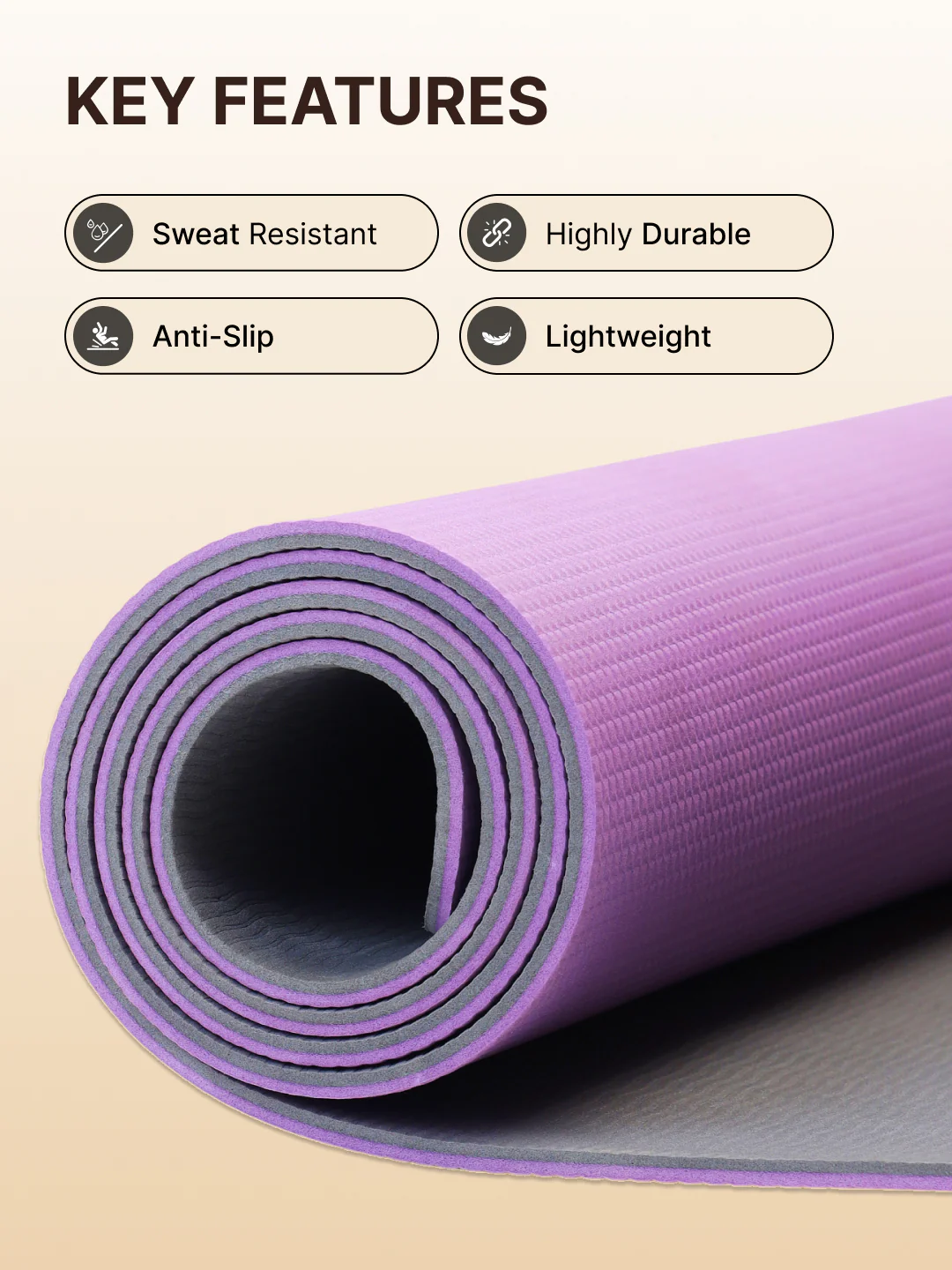 CULT EVA Yoga Mat 6mm with Carry Strap Dual Color Lavender, Anti-Slip, Lightweight & Durable Exercise Mat for Yoga, Pilates, Meditation, Gym & Home Workouts - Image 4