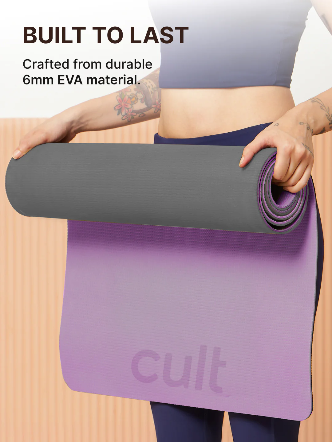 CULT EVA Yoga Mat 6mm with Carry Strap Dual Color Lavender, Anti-Slip, Lightweight & Durable Exercise Mat for Yoga, Pilates, Meditation, Gym & Home Workouts - Image 5