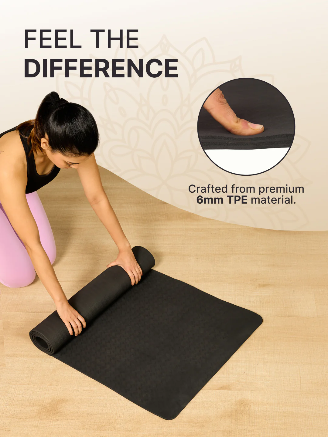 CULT TPE Yoga Mat 6mm with Carry Bag & Strap Eco-Friendly, Non-Slip, Lightweight & Durable Exercise Mat for Yoga, Pilates, Meditation & Home Workouts Black - Image 5